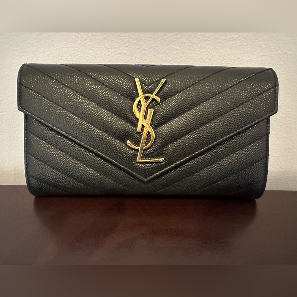 Black YSL Cassandre Flap Wallet